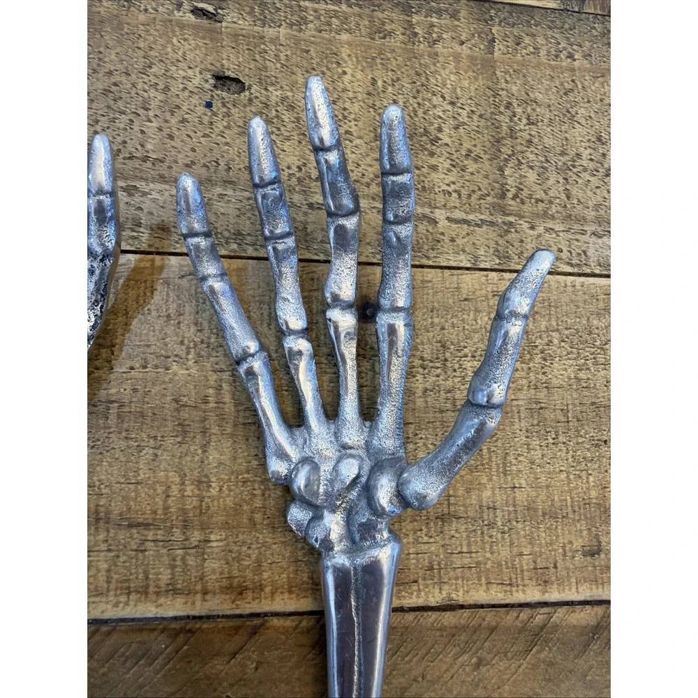 Pottery Barn Skeleton Hands Serving Set Halloween - Metal Salad Servers